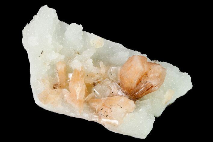 Peach Stilbite Crystals on Sparkling Quartz Chalcedony - India #168978